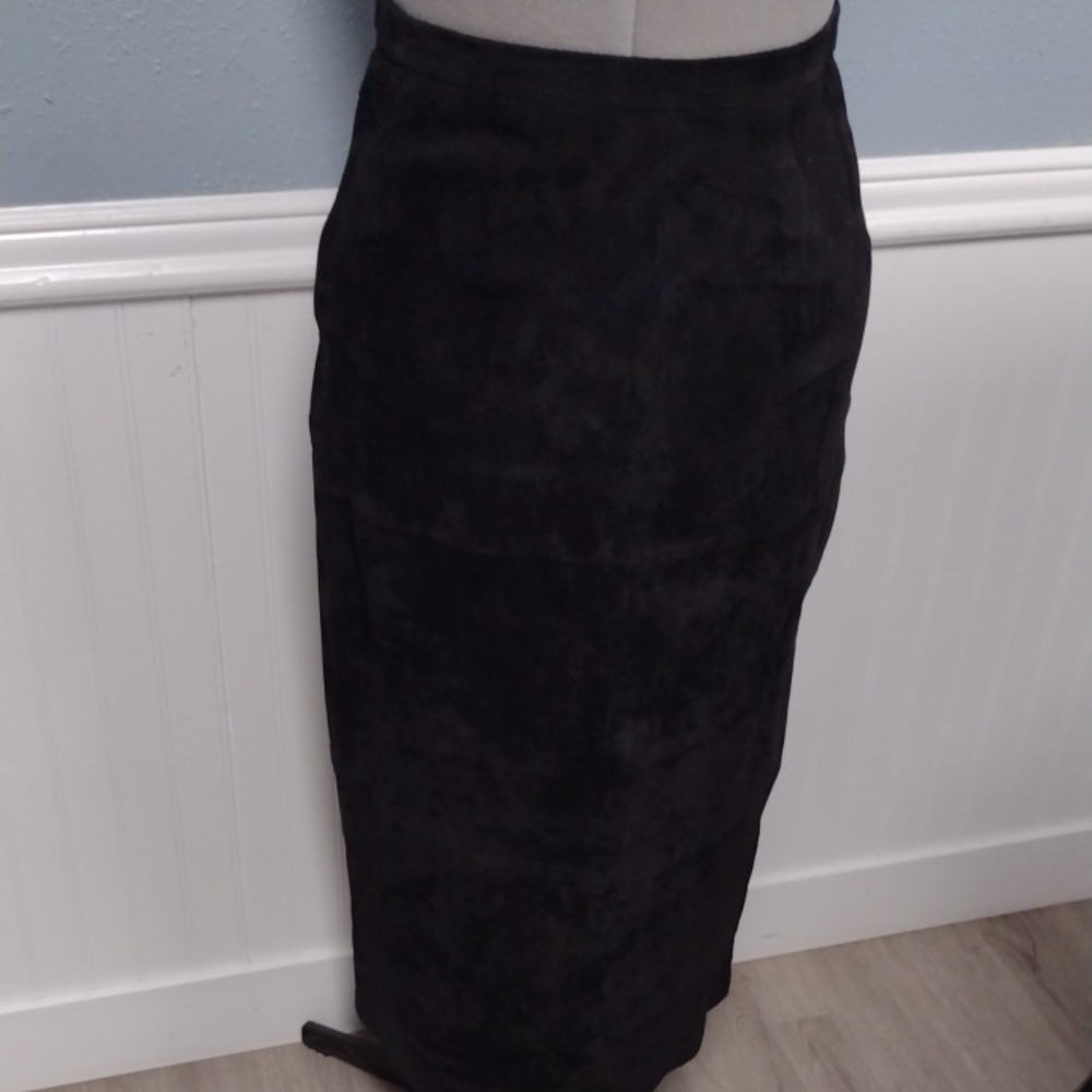 Terry Lewis Classic Luxuries 100%leather Elegant Black Pencil SkirtSuede Western